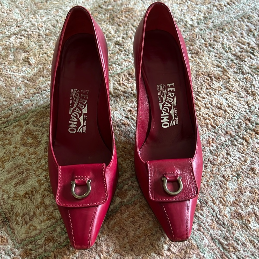 Red Ferragamo pump.